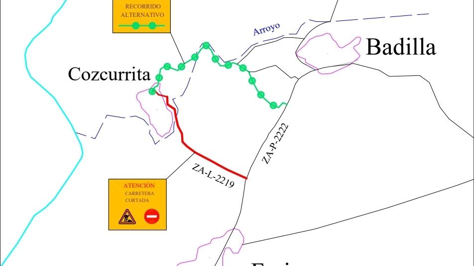 Corte de Carretera acceso a Cozcurrita